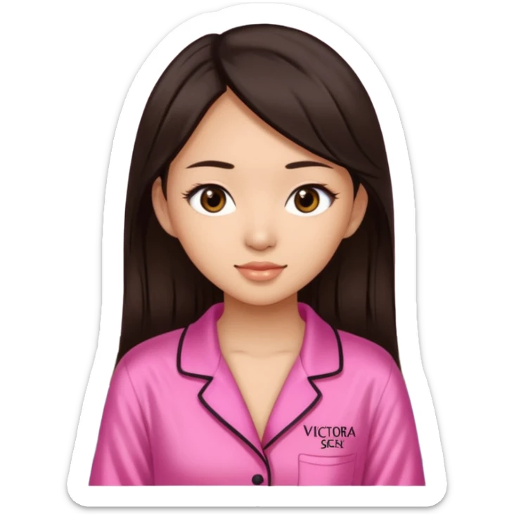 IT Girl, Asian, dark brown hair color, with big brown eyes, wearing Victoria's Secret pajamas sticker