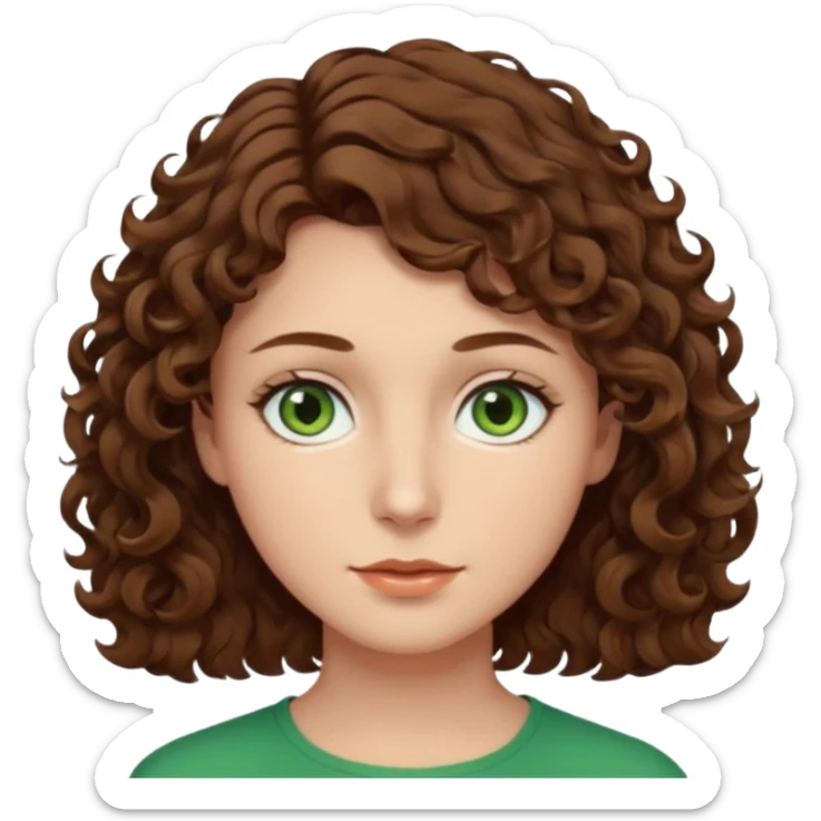 Man in the middle with brown hair and green eyes, women next to him with short brown hair with slight waves, taller women on right side with shoulder length curly hair and brown eyes sticker