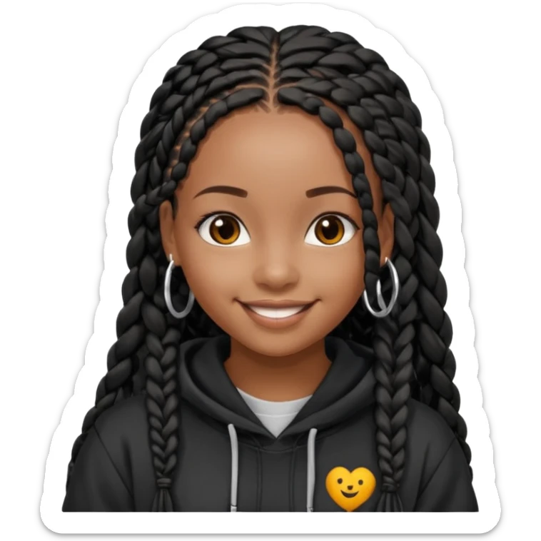 African American girl with long black box braids wearing black Christian hoodie sticker