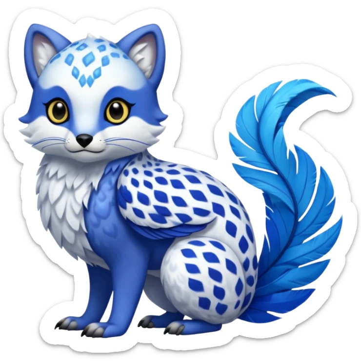 Arctic-Fox-Snow-Leopard-Blue-Tang-Fish-Hyacinth-Macaw-Fakémon-Pokémon-fusion-hybrid-animal-creature, full body sticker