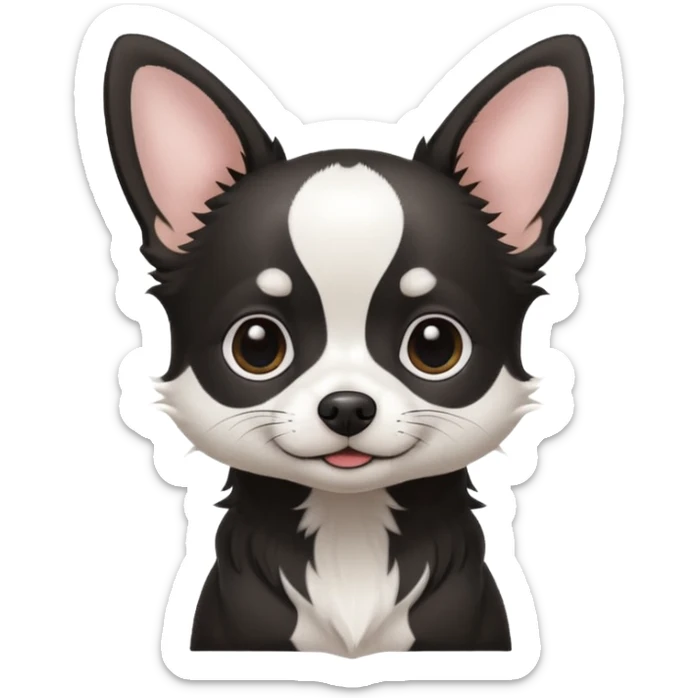 A black and white chihuahua emoji please witha white line on the center of head sticker