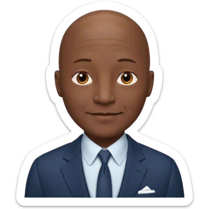 Fuller lips Black bald 55 year old looks younger  man no facial hair brown eyes kind smile wide nose sticker