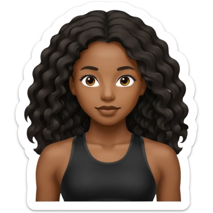 Femme noire avec cheveux longs ondulés qui fait du sport en tenue noire sticker