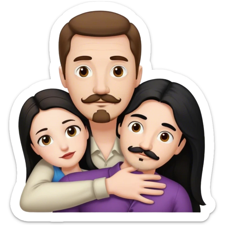 Tall pale man with brown hair mustache and goatee hugging small pale woman long black hair sticker