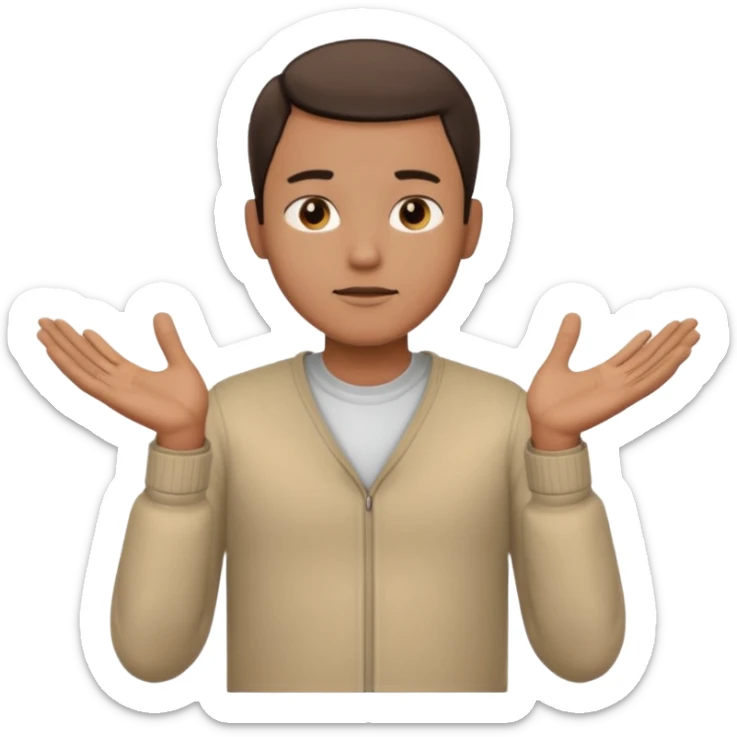 un hombre con las dos manos en el pecho, con las palmas de las manos abiertas. con ropa sticker