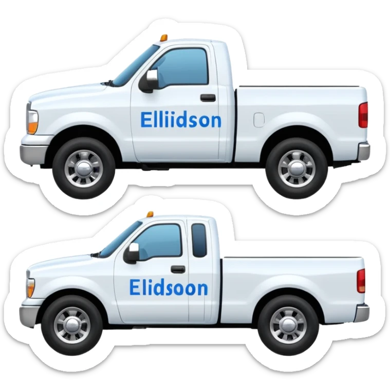 SINGLE WHITE PICKUP TRUCK SIDE VIEW "EllisDon" WRITTEN ON SIDE OF TRUCK BLUE LETTERS sticker