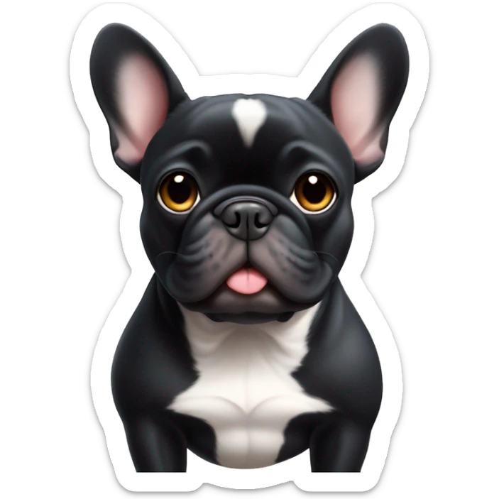 French bulldog, black, a tiny white spot om the middle of the chest, blow a kiss sticker