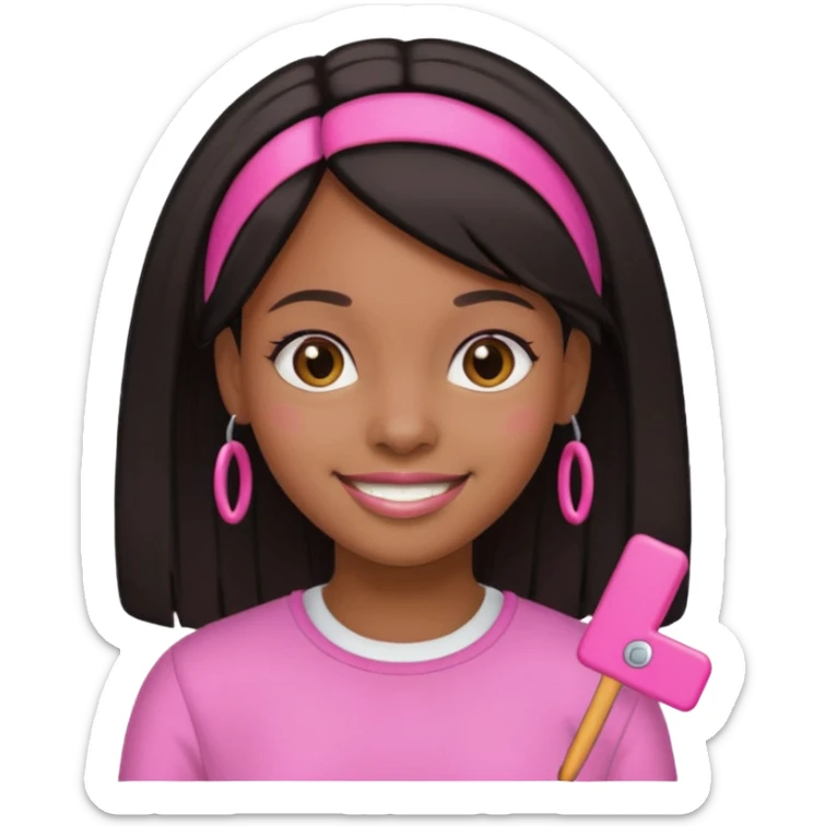 a black girl with straight hair and pink clips in the front sticker