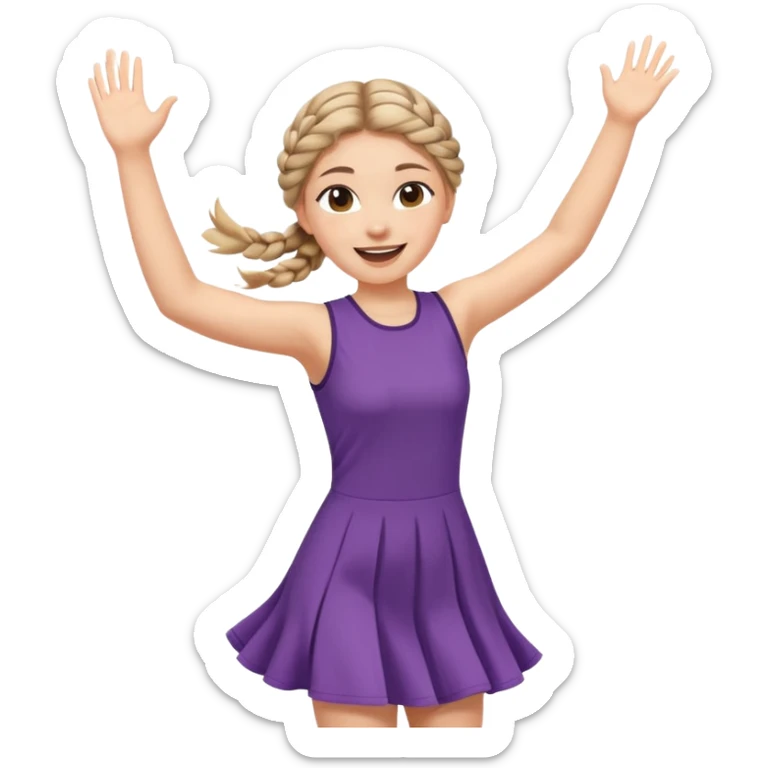 A braid hair girl in a jersey dress, waving both arms in pure joy jumping sticker