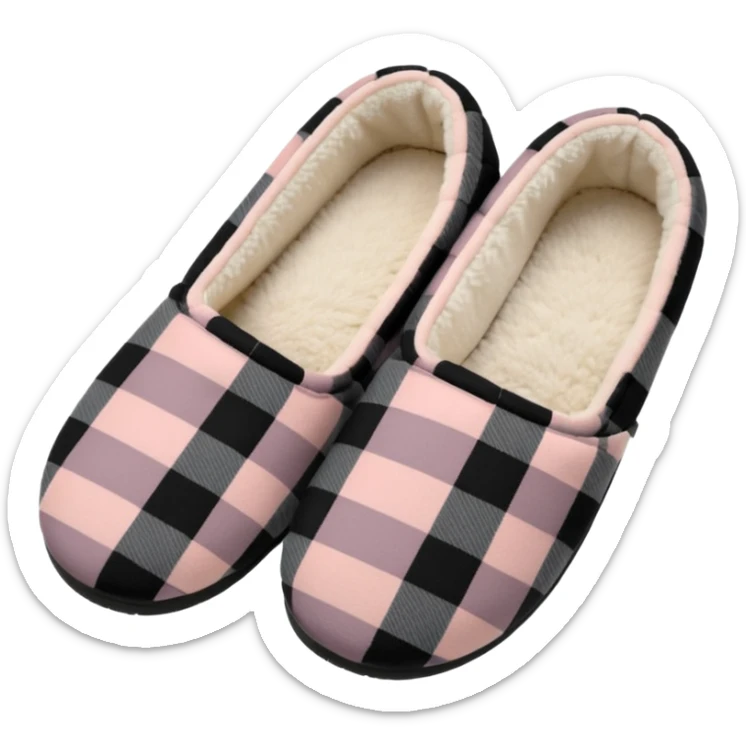Blush pink, Dark Gray and black plaid print women's slippers sticker