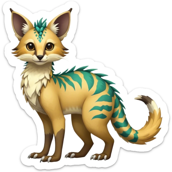 Feral Rare Fantasy vibrant tropical Vernid-Trico-species by LiLaiRa, random markings, tufted tail, tufted ears, full body sticker