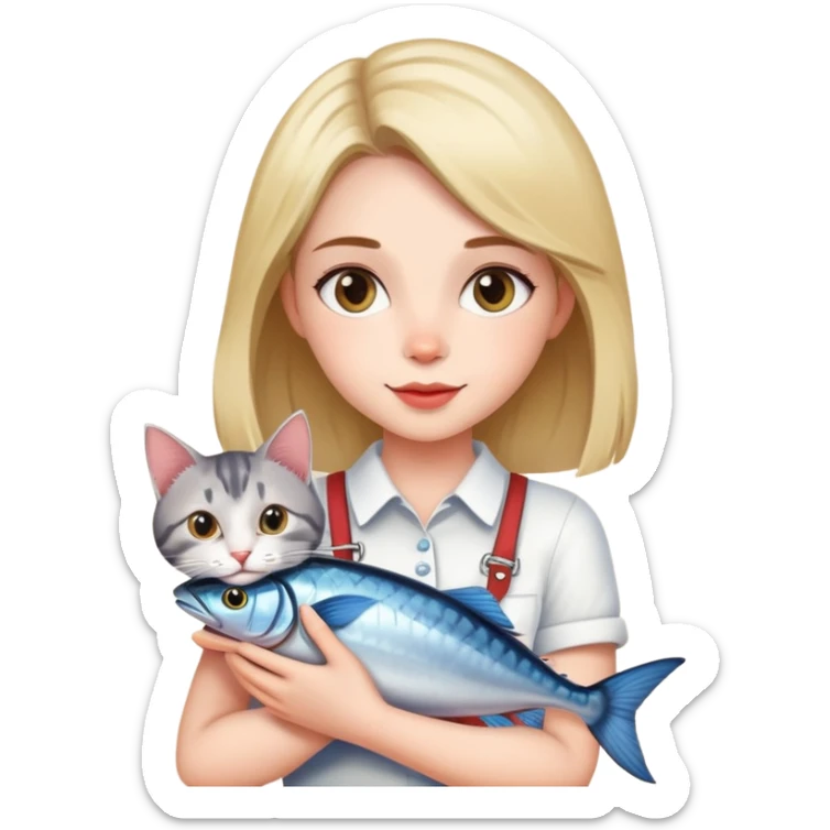 A pretty girl holding a mackerell cat breed on her arms with such a love and care  sticker