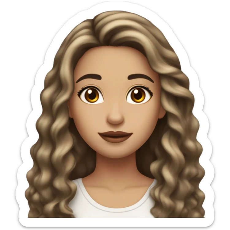 girl with long dark brown wavy long hair with thin blonde highlights and long lashes dark brown eyes and eyebrows and rosy cheeks and lips sticker