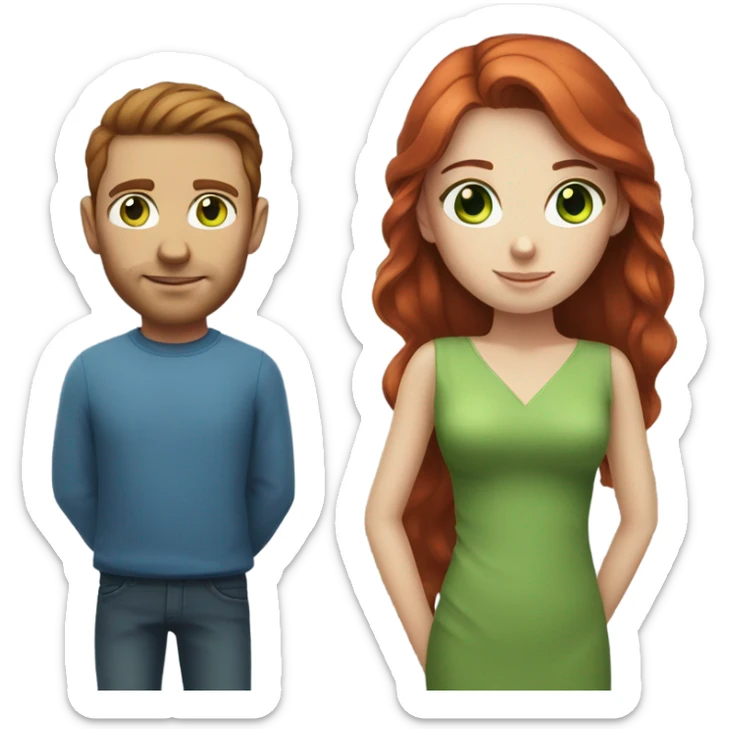 Red hair girl with green eyes and brunette man with big blue eyes sticker