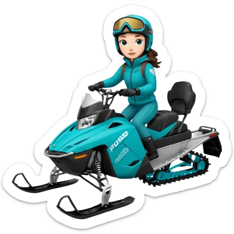 Can you create an emoji of a brunette girl on a teal polaris khaos 850 155 snowmobile with the skis up sticker