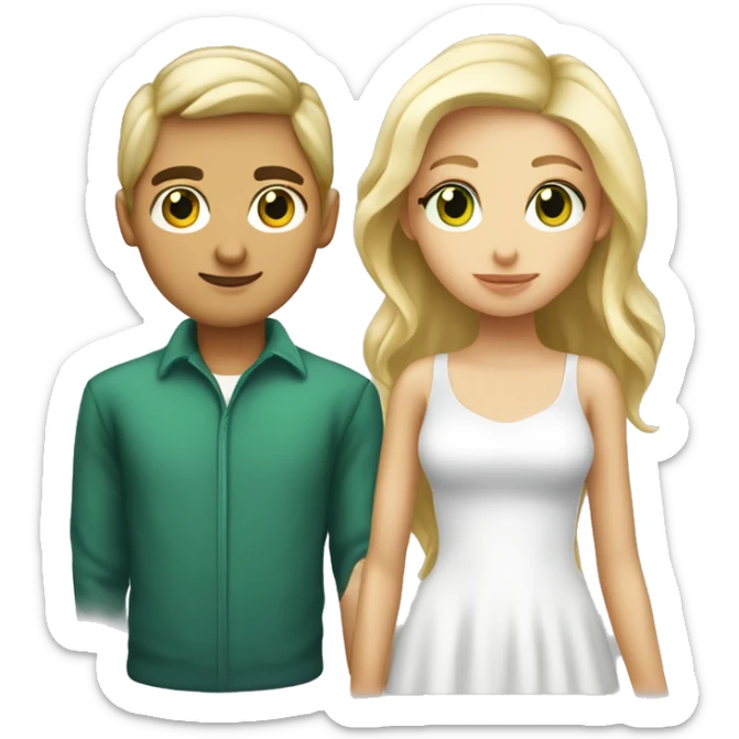 couple fille blonde aux yeux vert  et garçon cheveux brun et yeux brun  sticker