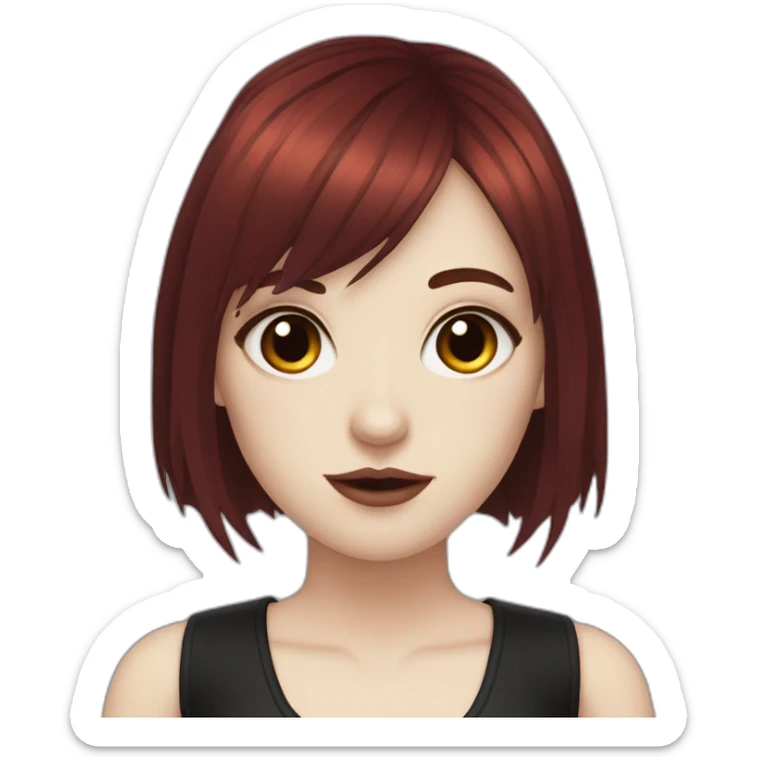 Goth Girl, pale skin, brown eyes and red hair. Bangs, and hair under the neck. sticker