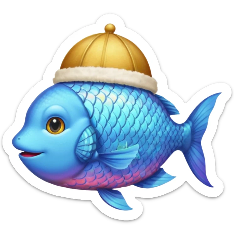 Rainbow fish with the pope-hat and a brown cat coming out of his mouth sticker