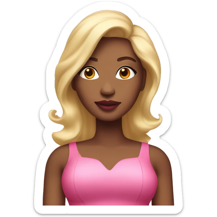 person with voluminous pink dress and blonde hair with pink lipstick and light contrast sticker