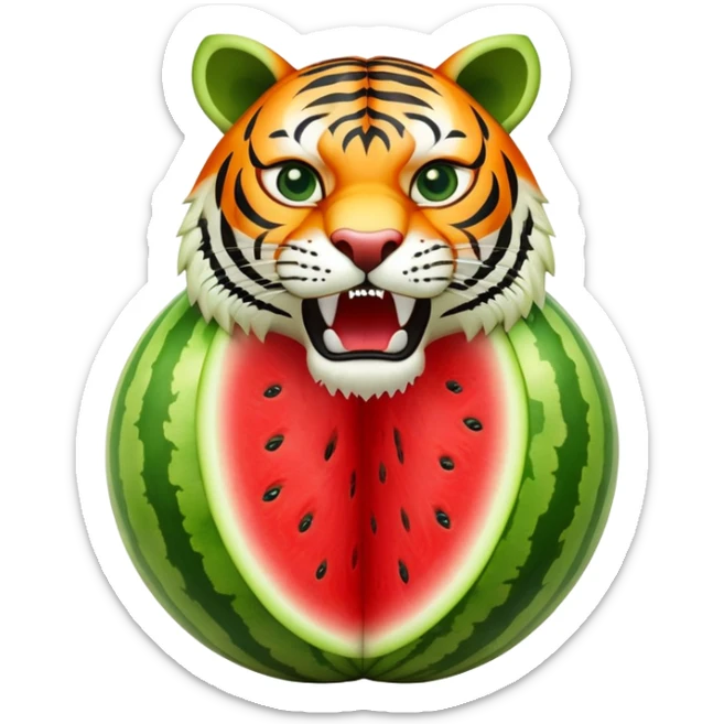 A watermelon fruit body with a fierce tiger head coming out of the top sticker