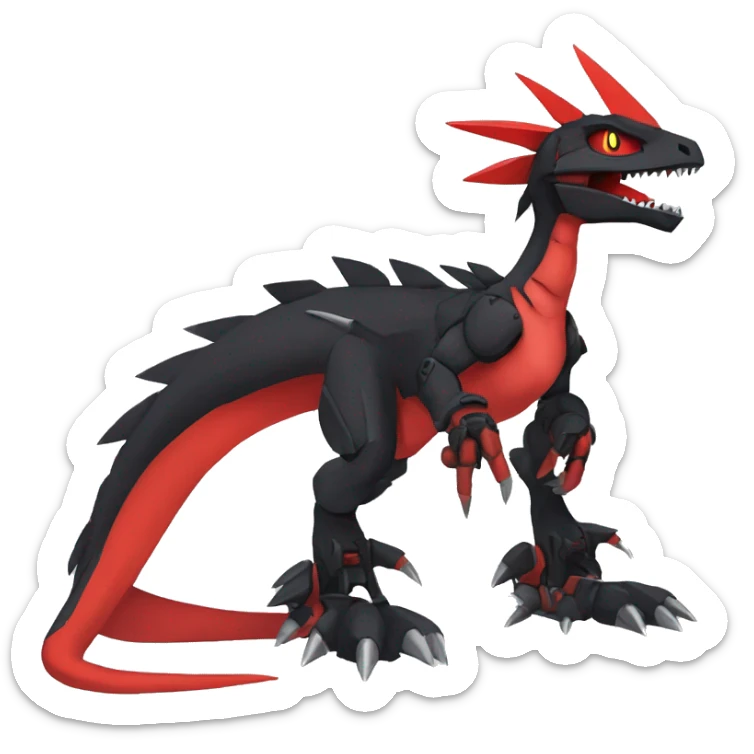  Cool Edgy Black Red Digimon-Fakemon-Guilmon-Velociraptor-Dragon-Mecha full body sticker