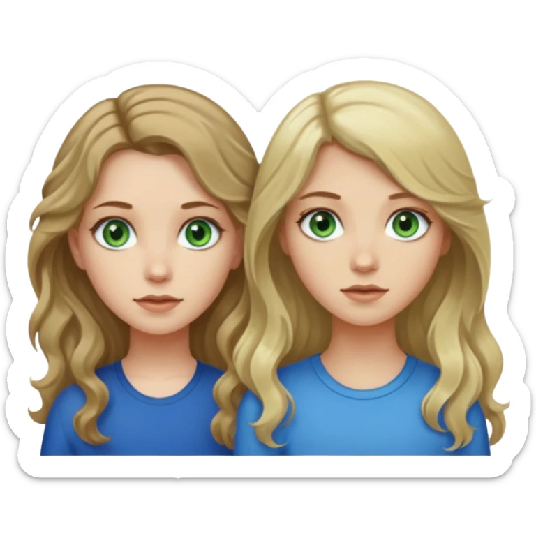 Girl who is pale with long slightly curly hair and green eyes next to a girl with mid length dirty blonde hair and blue eyes who is also pale sticker