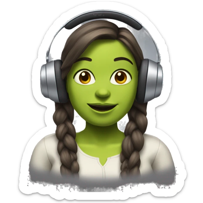 can you make shrek as a good looking woman with a computer and headphones on sticker