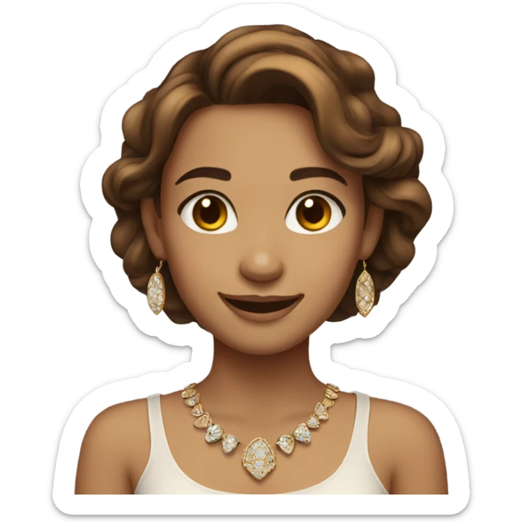 smiling girl with jewelry and brown hair and light skin sticker