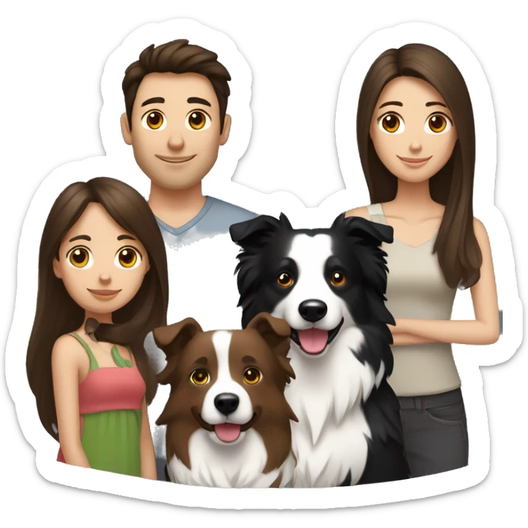 family group consisting of brunette long hair woman, brunette short hait man and a border collie sticker