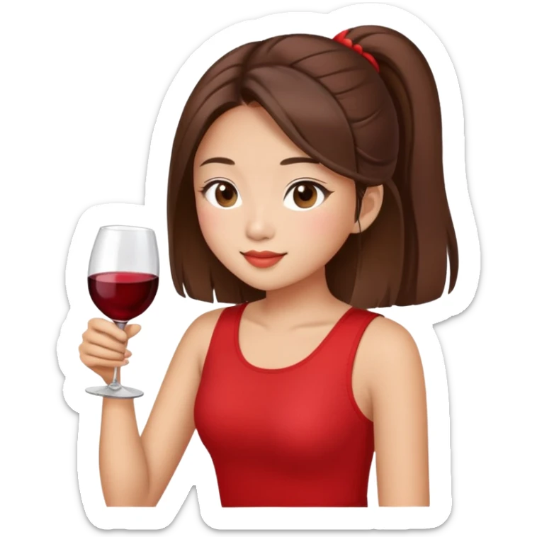 Pretty Asian girl with brown hair  21st birthday red heavy on the 21 part top drinking wine  sticker