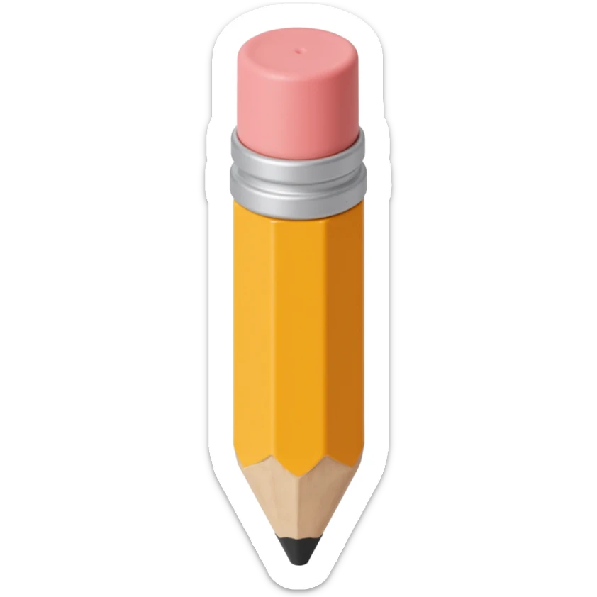a wooden pencil with eraser, skeuomorphism style sticker