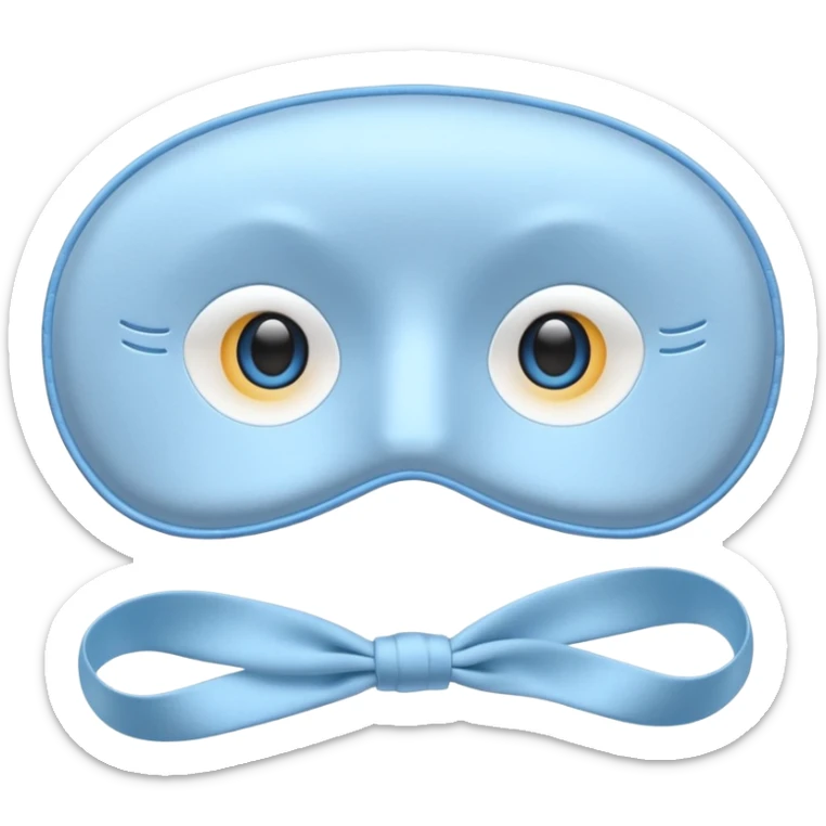 cute emoji of an isolated silky sleep mask, soft satin texture with gentle shine, light gray with pastel blue tones, embroidered sleepy eyes, no person, no face, cozy winter mood, smooth rounded shape, soft shadows sticker