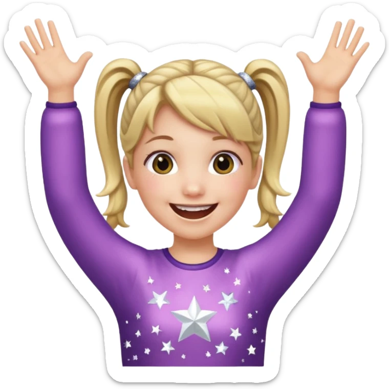 A girl with pigtails and a sparkly top, cheering with both hands raised and a huge smile. sticker