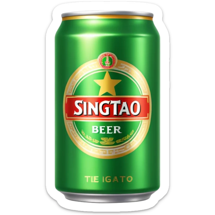 Tsingtao beer can, iconic green and gold design, famous Chinese beer, emoji style sticker