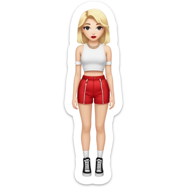 Full body white teenage girl with blonde hair, heavy makeup, big lips, crop top and choni style clothing sticker