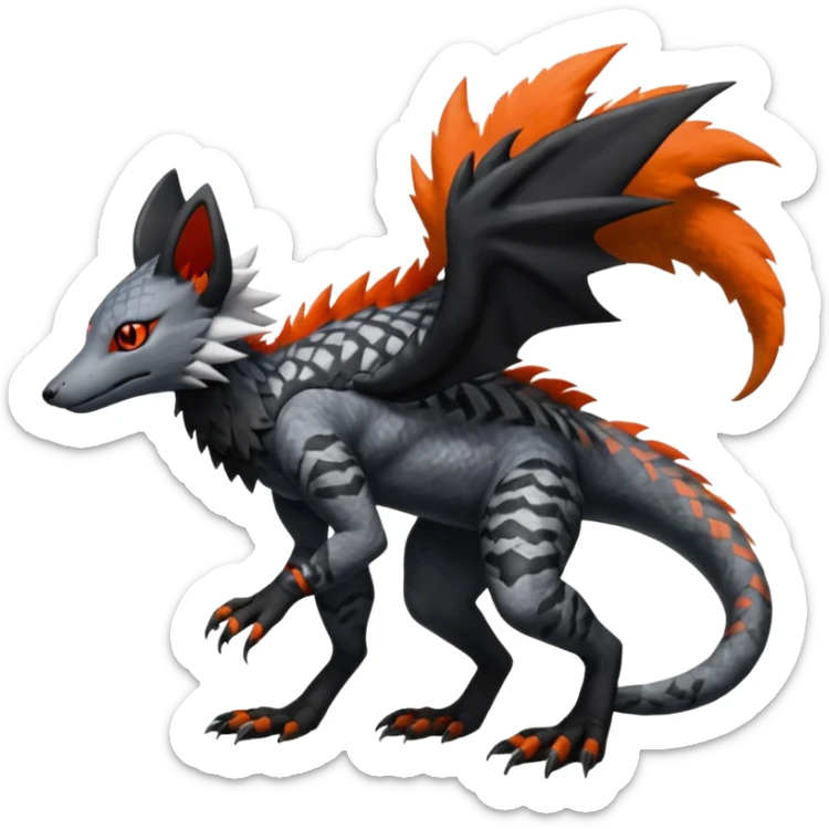 Silvally-Salandit-Sergal-Nargacuga-Trico-Genet-fusion-animal-hybrid-creature, full body sticker