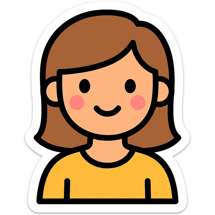 a wonderful girl with brown hair, color outline icon style sticker