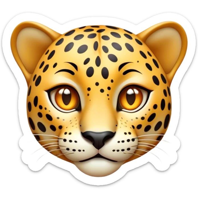 Cinematic Cute Jaguar Portrait Emoji, Head tilted playfully and inquisitively, with a smooth, agile form accented by delicate spotted patterns and round, sparkling eyes full of charm, Simplified yet irresistibly adorable features, highly detailed, glowing with a warm, inviting wild glow, high shine, affectionate and lively, stylized with a touch of whimsical feline grace, soft glowing outline, capturing the essence of a mischievous yet loving jaguar that feels like it could pounce out of the screen into your arms! sticker