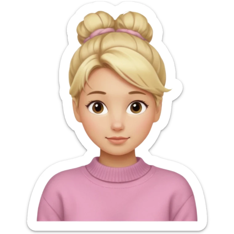 Blonde Women with Bun, Casual Girl – messy blonde bun, soft sweater, relaxed friendly face. sticker