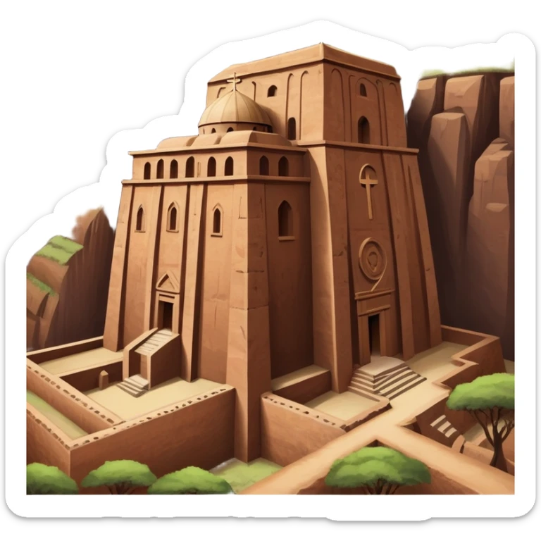 Create the rock hewn Church of Saint George in Lalibela, Ethiopia into an iOS style emoji. Make it HD and precise. sticker