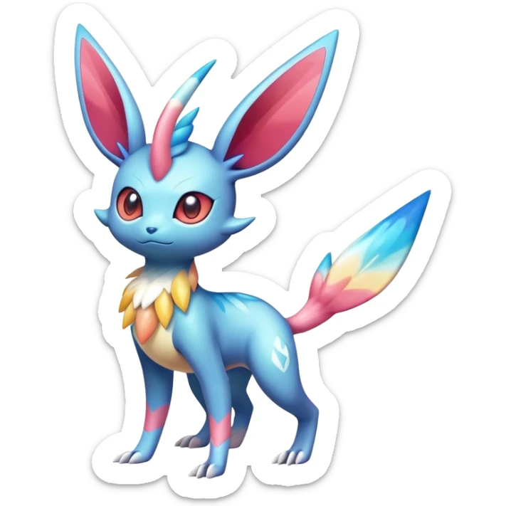Colorful Shiny Exotic Victini-Salandit-Aurorus-Sylveon-Fakémon-hybrid-creature (full body)  sticker