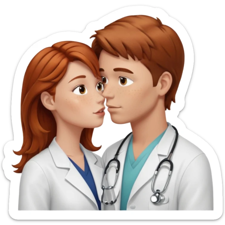 White male doctor with light brown hair kissing girl with auburn hair and freckles   sticker