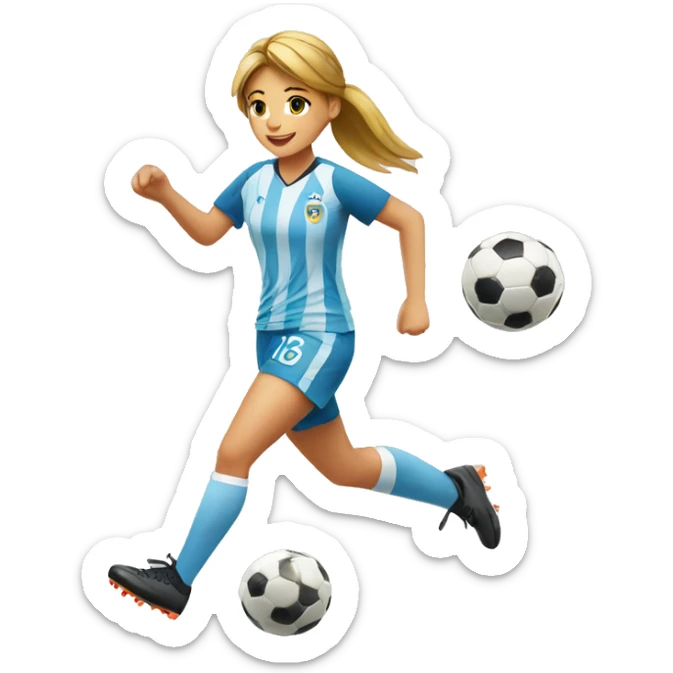 Make an emoji with a soccer player girl passing the ball between her legs sticker