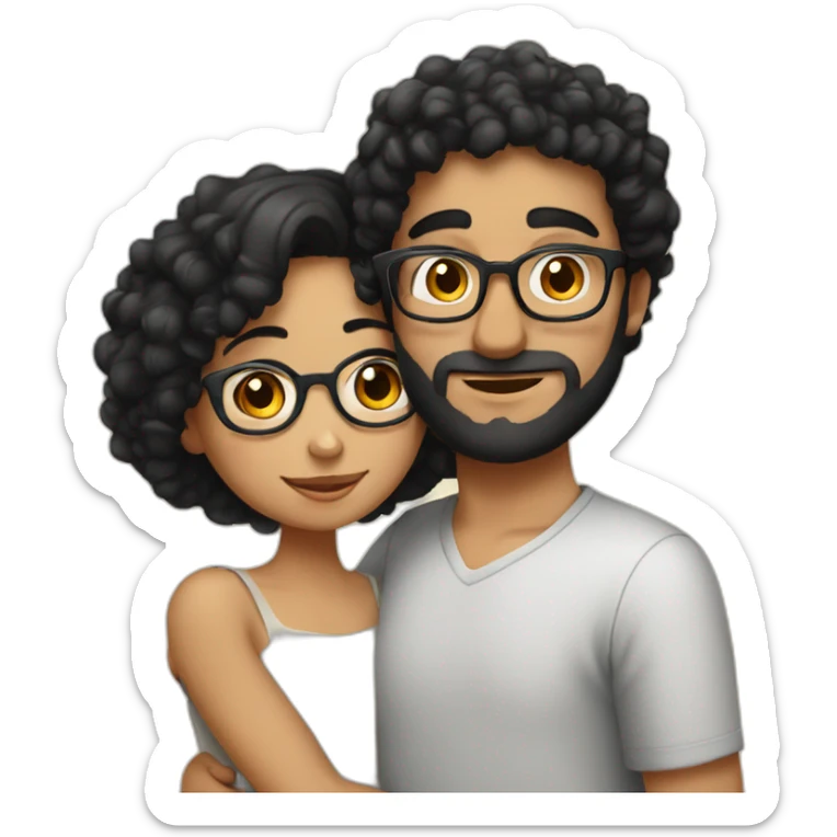 A beautiful Middle Eastern girl with short black curly hair, wearing round glasses, hugging a Middle Eastern man  sticker