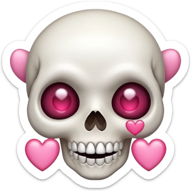 
Cute kawaii skull with a heart shaped pink  nose cartoon -style/cute and transparent for a sticker sticker