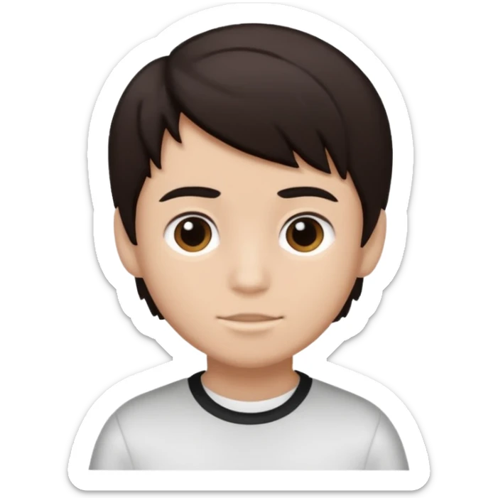 Dark brown hair, black and white skined and is a boy sticker