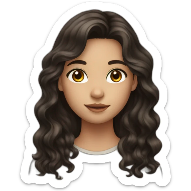 girl with dark brown wavy long hair, freckles and dark eyes sticker