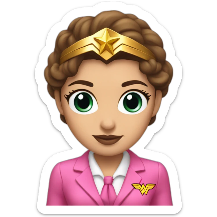 Wonder Woman wearing a pink business suit instead of superhero costume with no mask, headband or emblem  sticker