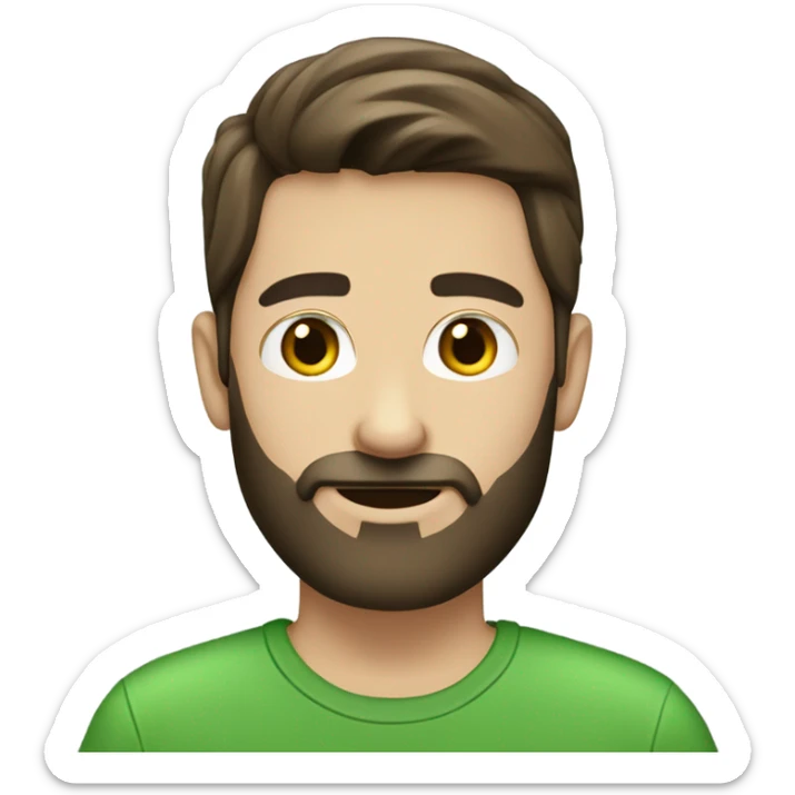 Straight hair Dark brown beard dark brown hair white boy in green shirt sticker