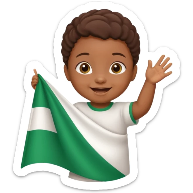 A cute Nigerian baby waving the Nigeria flag, smiling happily, colorful festive background, bright and cheerful atmosphere. sticker